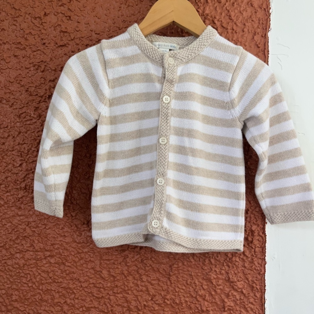 Pottery Barn Kids Tan/Cream Striped Cardigan Sweater Size 18-24 months